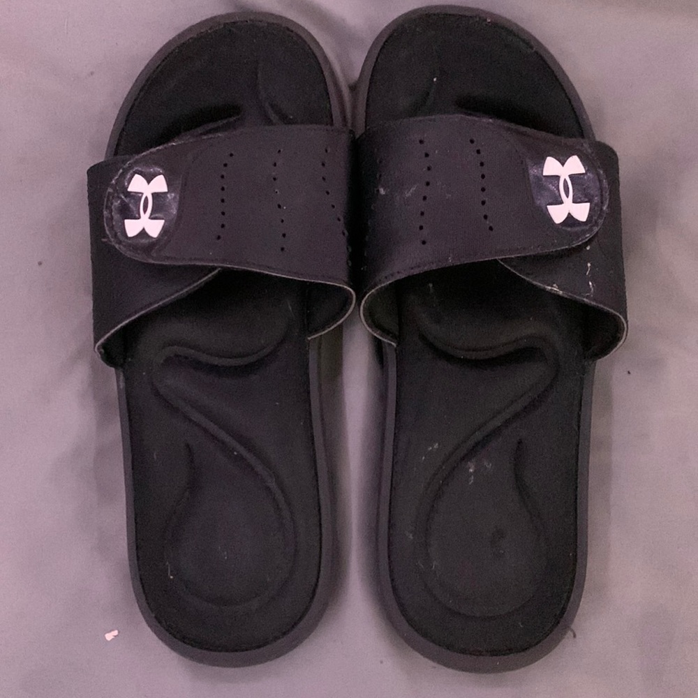 Black and White Adidas Slides.